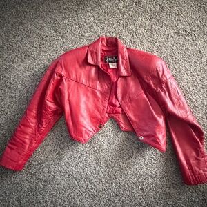Genuine Vintage 1980s Cropped Leather Bolero Jacket -Philip Noel (Bright Red/S)